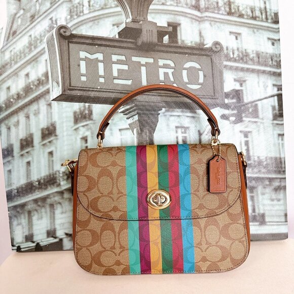 Coach C5644 Marlie Top Handle Satchel In Signature Canvas With Stripe Khaki Mult - Picture 2 of 10